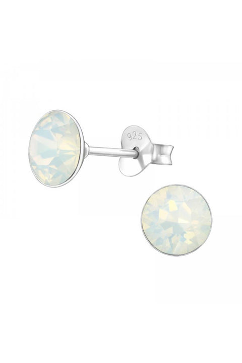 Sterling Silver Round Ear Studs With Genuine Crystals - SS