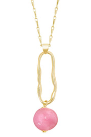 Pink Murano Glass & Freeform Hoop Pendant Necklace - GF