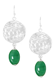 Green Murano Glass & Hammered Disc Drop Earrings - SF