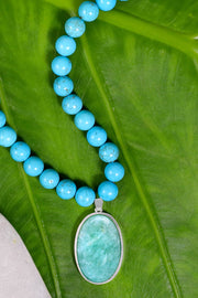 Turquoise Beads Necklace With Amazonite Pendant - SF