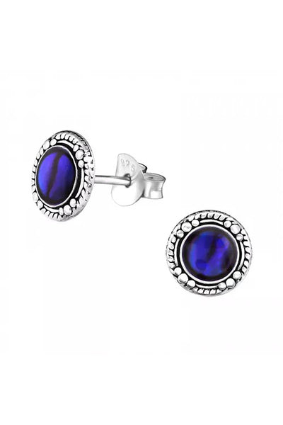 Sterling Silver Antique Ear Studs With Imitation Stone - SS