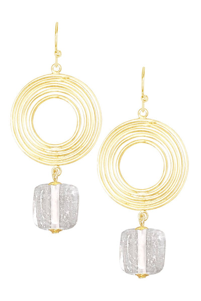 Clear Murano Glass & Swirl Disc Drop Earrings - GF