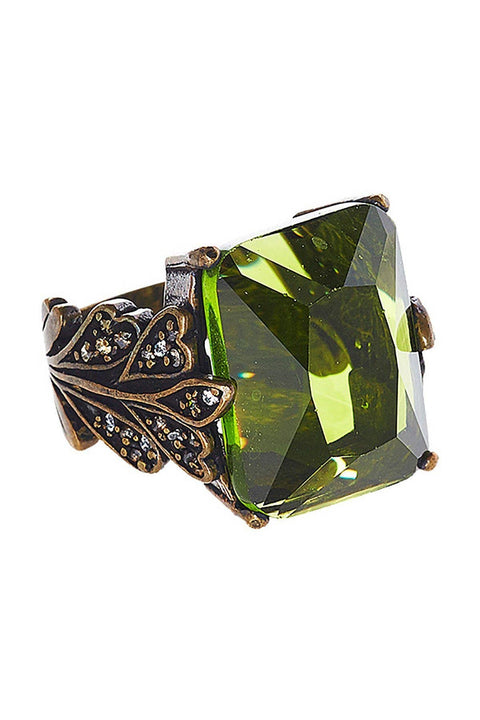 Peridot Crystal & CZ Garden Ring - BR