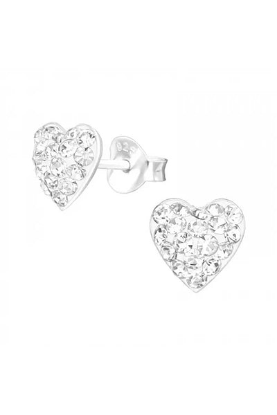 Sterling Silver Heart Ear Studs With Crystal - SS