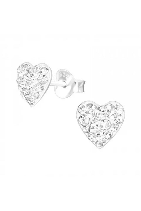 Sterling Silver Heart Ear Studs With Crystal - SS