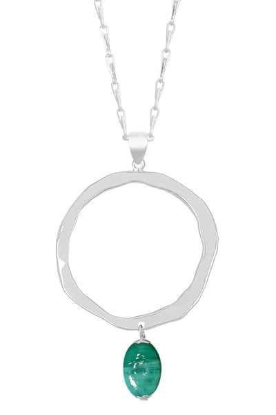 Green Murano Glass & Hammered Hoop Pendant Necklace - SF