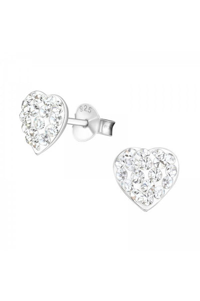 Sterling Silver Heart Ear Studs With Crystal - SS