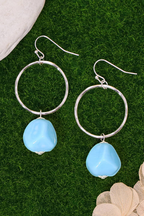 Blue Murano Glass & Hoop Drop Earrings - SF