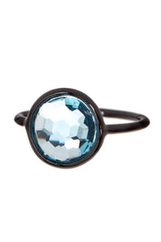 Sky Blue Crystal Ring In Gunmetal - SF