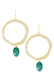 Green Murano Glass & Hammered Hoop Drop Earrings - GF