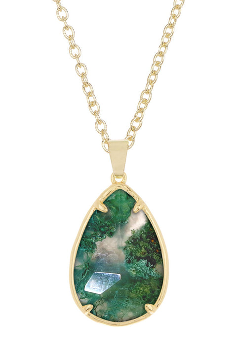 Moss Agate Pear Cut Pendant Necklace - GF