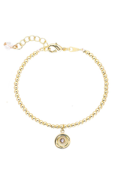 CZ Disc Beaded Charm Bracelet - GF