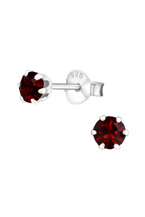 Sterling Silver Round 4mm Ear Studs With Crystals - SS