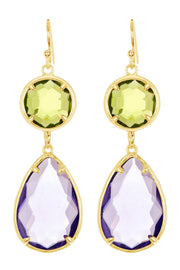 Lavender & Peridot Crystal Drop Earrings - GF