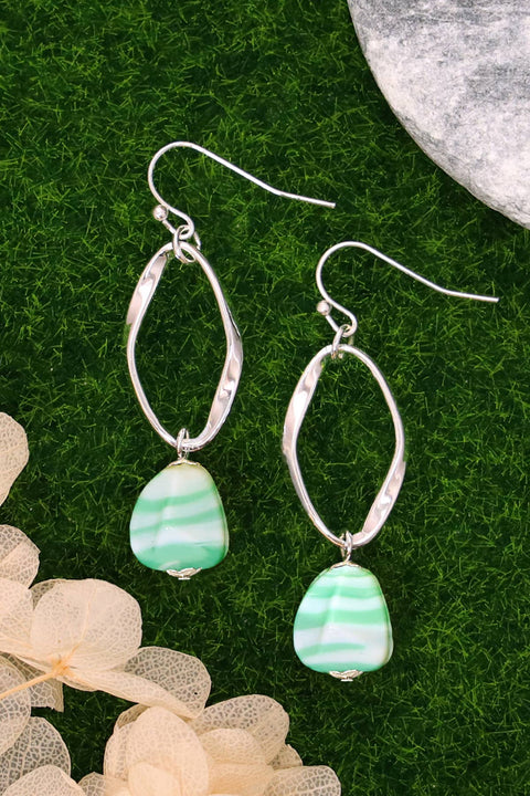 Green Murano Glass & Freeform Hoop Drop Earrings - SF