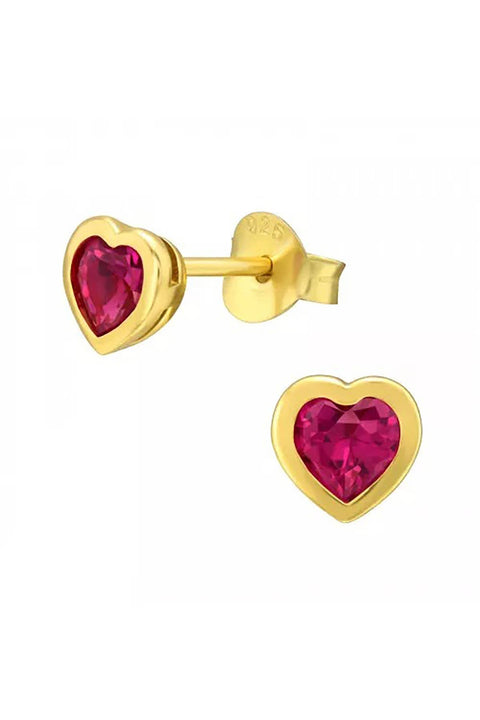 Sterling Silver 4mm Heart Ear Studs With Semi Precious - VM