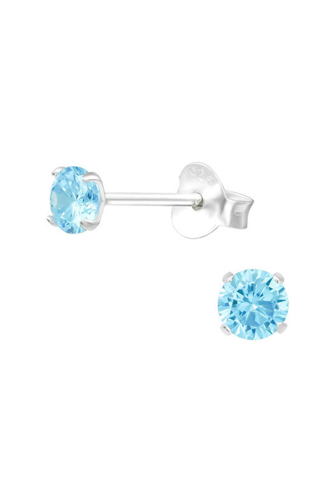 Sterling Silver Round 4mm Ear Studs With Cubic Zirconia - SS