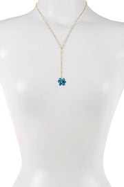 Blue Austrian Crystal Flower Bloom Y Necklace - GF