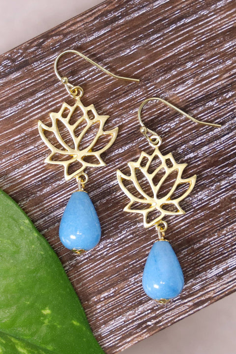 Aquamarine & Lotus Drop Earrings - GF