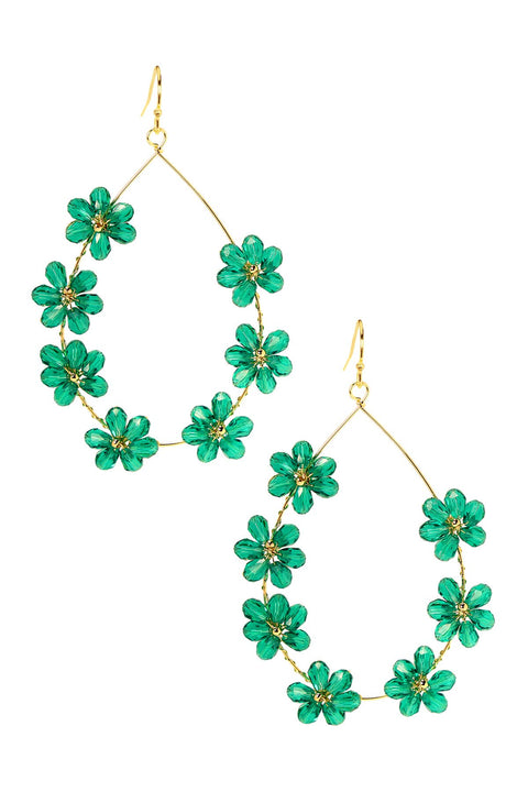 Emerald Austrian Crystal Flower Bloom Drop Earrings - GF