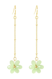 Green Austrian Crystal Flower Bloom Dangle Earrings - GF