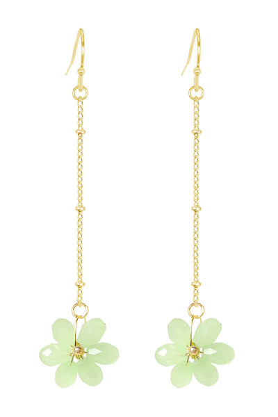 Green Austrian Crystal Flower Bloom Dangle Earrings - GF