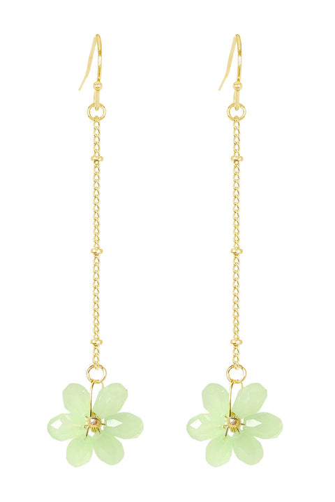 Green Austrian Crystal Flower Bloom Dangle Earrings - GF