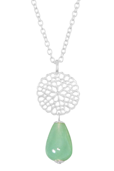 Green Aventurine & Daisy Disc Pendant Necklace - SF