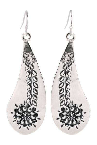 Hammered Flower Blossom Drop Earrings - SF