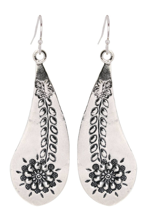 Hammered Flower Blossom Drop Earrings - SF