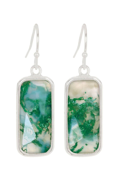 Moss Agate Rectangle Drop Earrings - SF