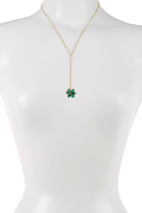 Emerald Austrian Crystal Flower Bloom Y Necklace - GF