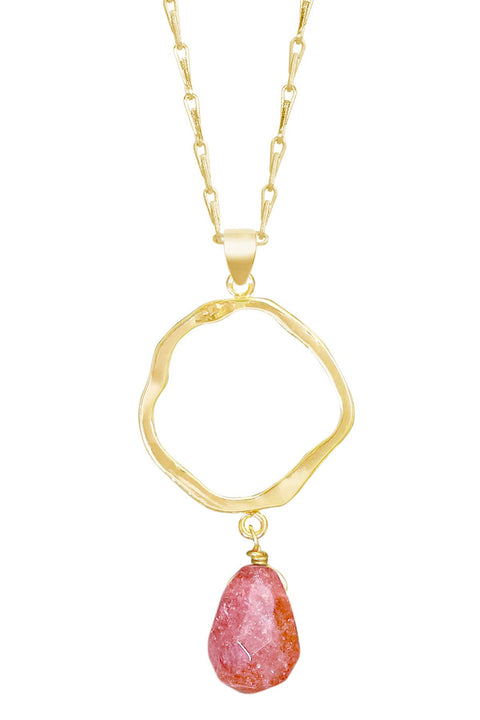 Strawberry Quartz & Orbit Pendant Necklace - GF