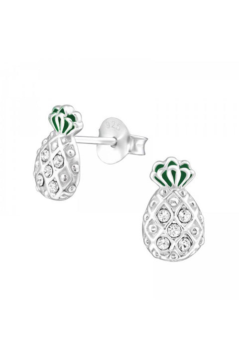 Sterling Silver Pineapple Ear Studs With Crystals - SS