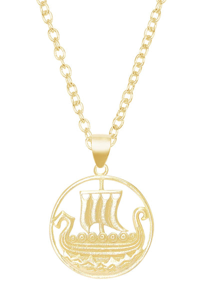 14k Gold Plated Viking Ship Pendant Necklace - GF