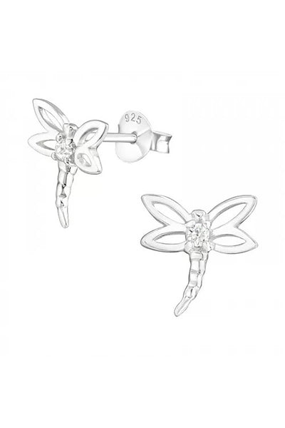 Sterling Silver Dragonfly Ear Studs With Cubic Zirconia - SS