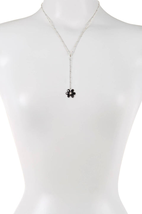 Black Austrian Crystal Flower Bloom Y Necklace - SF