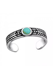 Sterling Silver Round Adjustable Toe Ring & Turquoise - SS