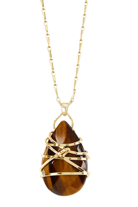 Wrapped Tiger Eye Pendant Necklace - GF