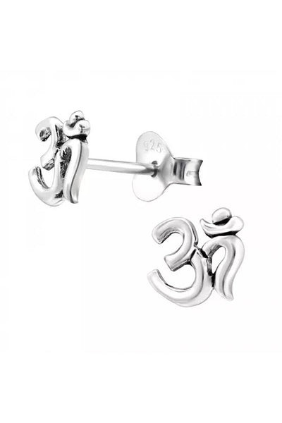 Sterling Silver Om Symbol Ear Studs - SS