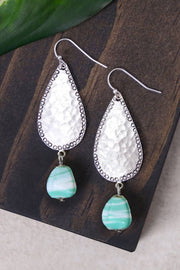 Green Murano Glass & Hammered Teardrop Earrings - SF