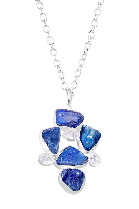 Sterling Silver Kyanite & CZ Geometry Pendant Necklace - SS