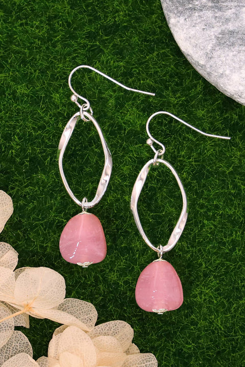 Pink Murano Glass & Freeform Hoop Drop Earrings - SF