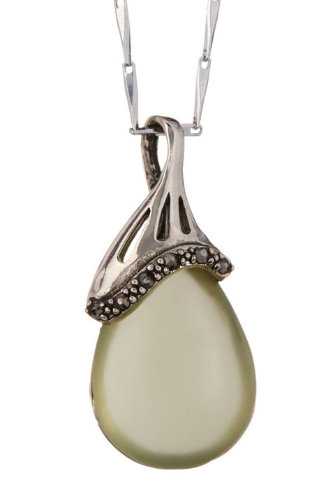 Lemon Quartz Doublet & Marcasite Oval Pendant Necklace - SF