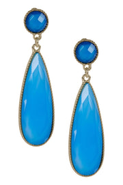 Blue Chalcedony Crystal Teardrop Stud Earrings - AG