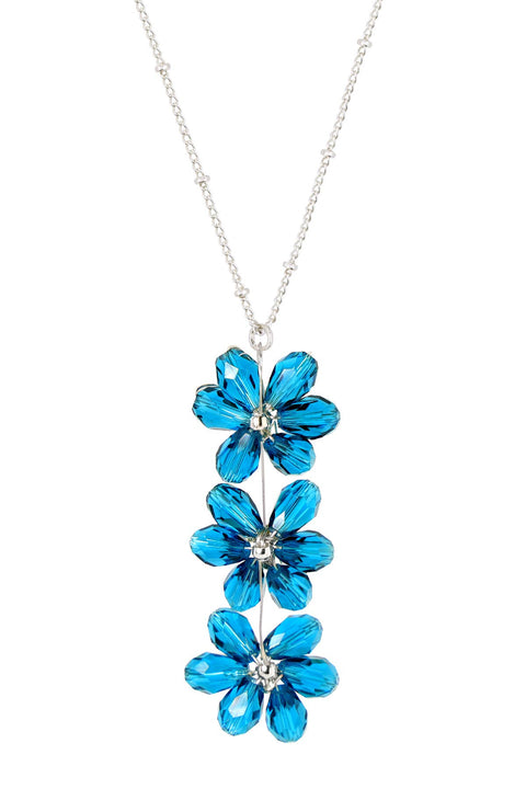 Blue Austrian Crystal Flower Bloom Pendant Necklace - SF