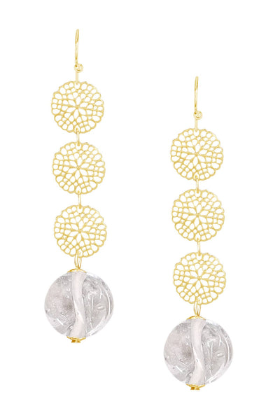 Clear Murano Glass & Daisy Disc Drop Earrings - GF