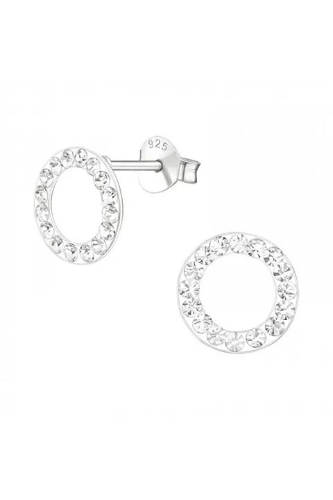 Sterling Silver Circle Ear Studs With Crystal - SS