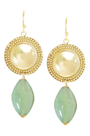 Green Murano Glass & Vintage Disc Drop Earrings - GF