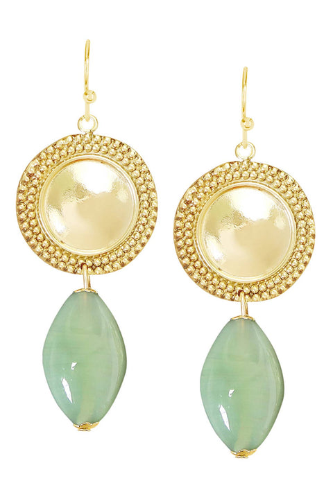 Green Murano Glass & Vintage Disc Drop Earrings - GF